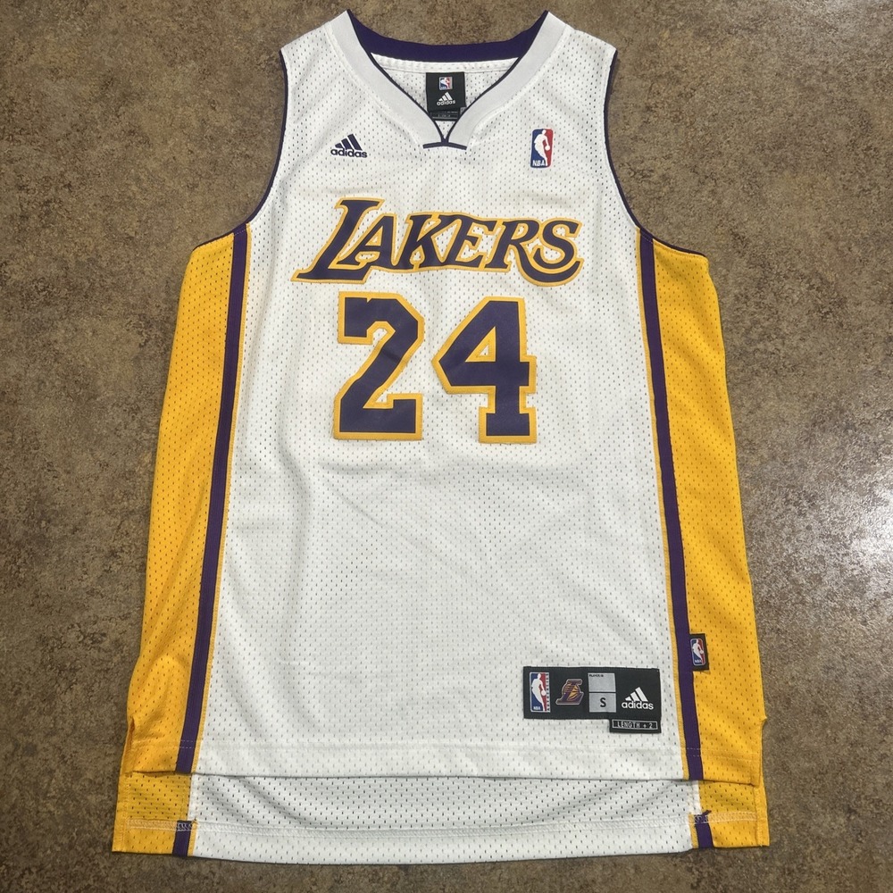 Adidas NBA Mens Small Los Angeles Lakers Kobe Bryant 24 Sewn White Jersey